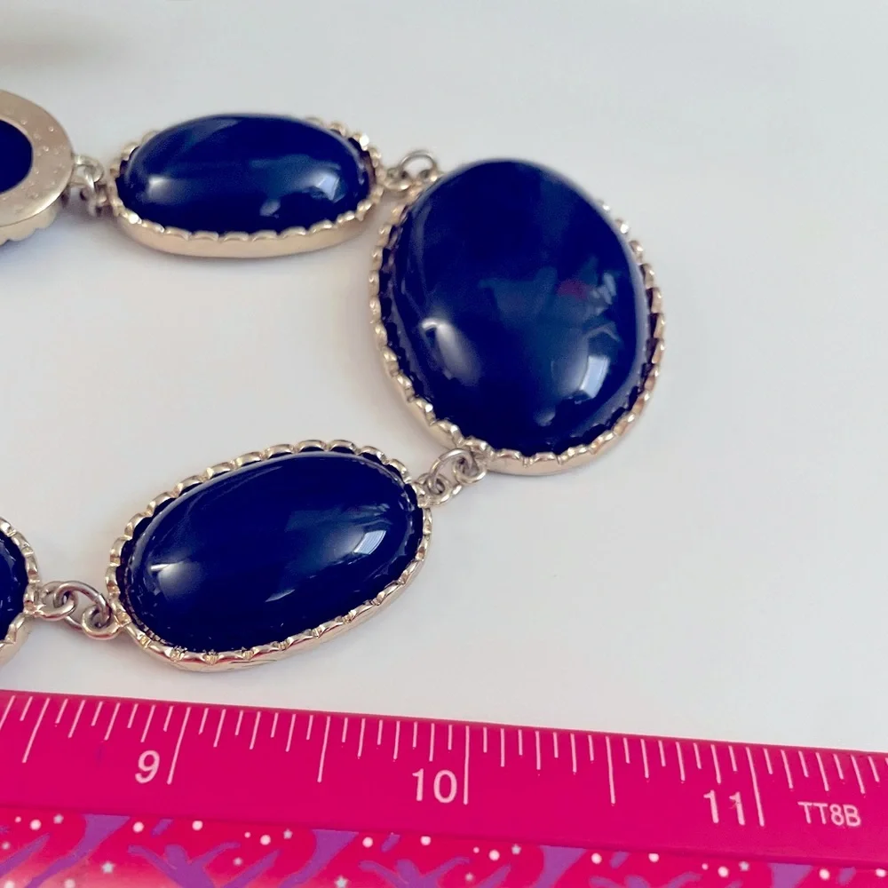 J. Crew Dark Blue Oval Necklace with Silver Chain